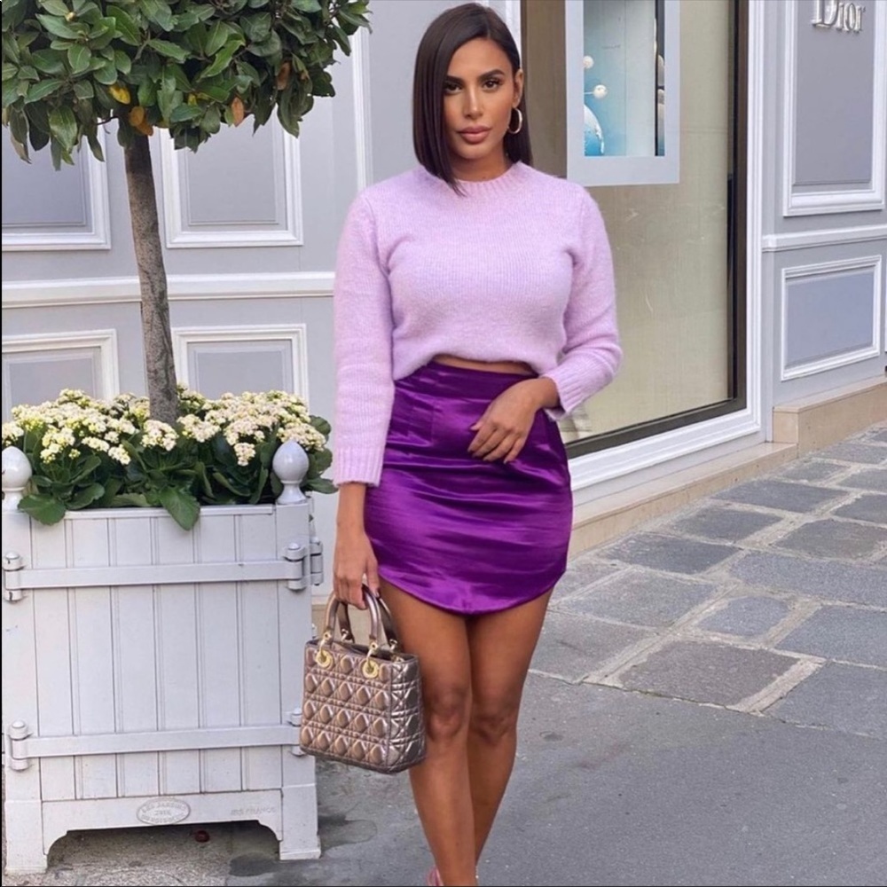 New Zara Satin Effect Mini Skirt Purple S